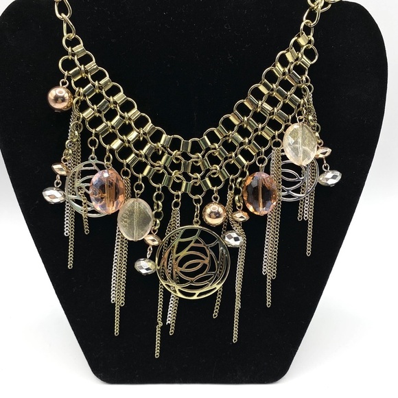 Goldtone Dangle Statement Necklace - Picture 1 of 8